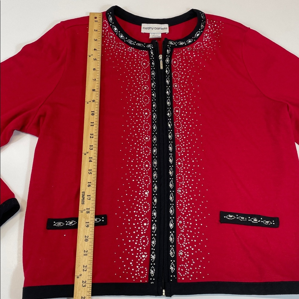 Cathy Daniels Red Cardigan Sweater Studded Rhinestone Trim Womens Sz XL - Picture 5 of 8